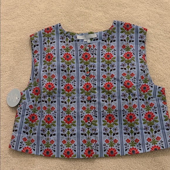 Hill house blue floral block stripe set NWT M top XS skirt - Picture 3 of 5